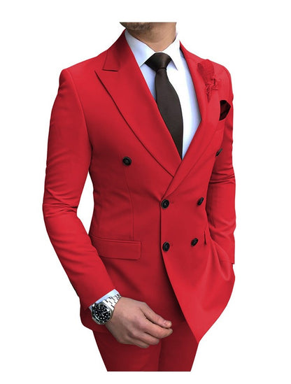 Men's 2 Pieces Suit Double Breasted Notch Lapel Flat Smart Fit Casual Tuxedos Wedding & Events Suits(Blazer+ Pants) | 9/7
