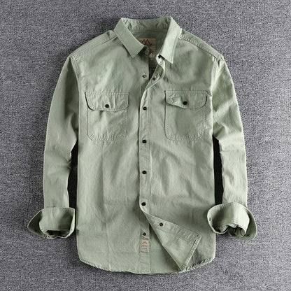 Vintage Workwear Double Pocket Shirt Retro Casual Classic Shirt Top for Men | V38