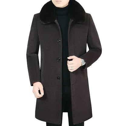 Uomo Cappotto Britannico Giacca di Lana Invernale Cotone Pesante Slim Miscela Casual Trench | 805 