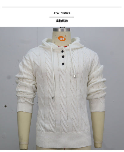 Men's Knitwear Twisted Drawstring Hooded Pullover Sweater 7-Needle Woolen Sweatshirt Jacket | SY0139