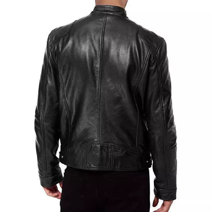 Veste en cuir PU de qualité supérieure avec col montant et coupe ajustée, cardigan chaud à fermeture éclair avec plusieurs poches | PY31 