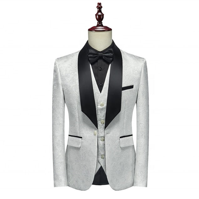 Men's 3 Pieces Tuxedo Suit Set Floral Pattern Premium Quality Blazer Waistcoat & Pants 3 Pcs Set Wedding Party & Festive Occasions | 802