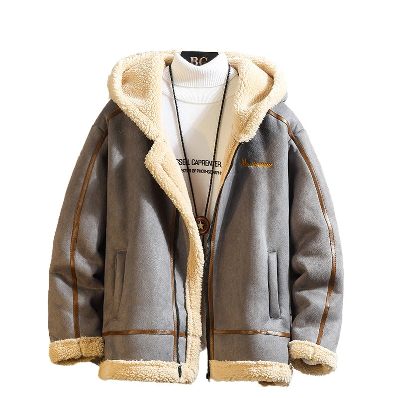 Men Retro Polar Fleece Workwear Cotton Coat Stand-Up Collar Hooded Loose Fit Casual Jacket | A048MY10
