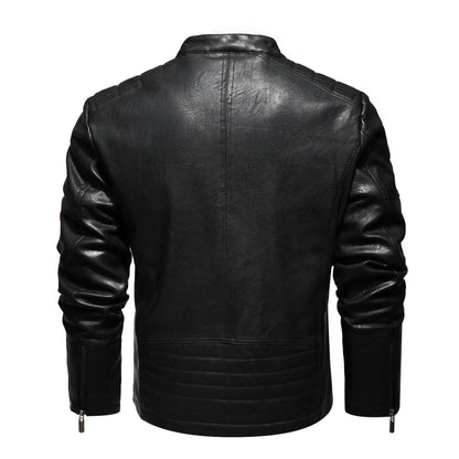 Men′s Leather Jacket Color Matching Motorcycle Pu Leather Jacket | KH-168
