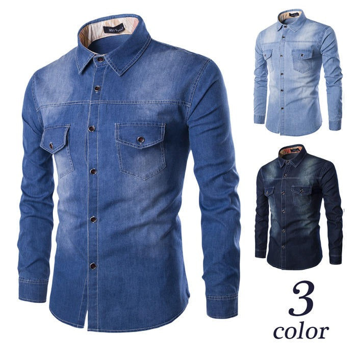 Camicia in denim streetwear di alta qualità, in cotone, casual, vestibilità slim, a maniche lunghe | 1818-C993 