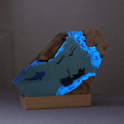Modern Ocean Art Table Lamp | Solid Wood & Resin Night Light for Bedroom, Office & Perfect Gifts| SC-12