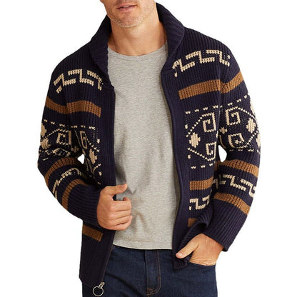 Men Stylish Slim Fit Jacquard Knit Cardigan Jacket with Long Sleeves Casual Lapel Sweater | SY0013