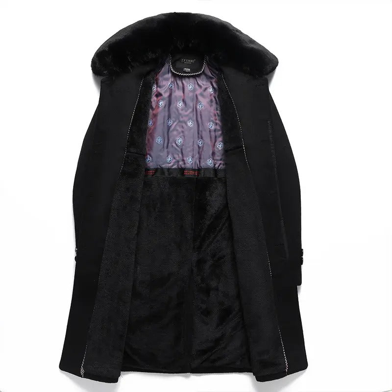 Manteau long en laine pour homme, coupe décontractée, coupe simple, coupe-vent, col en fourrure, trench-coat | DY9802 