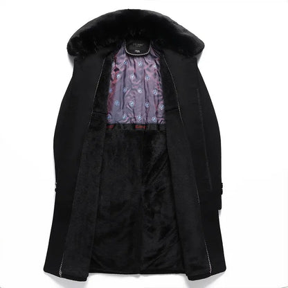 Manteau long en laine pour homme, coupe décontractée, coupe simple, coupe-vent, col en fourrure, trench-coat | DY9802 