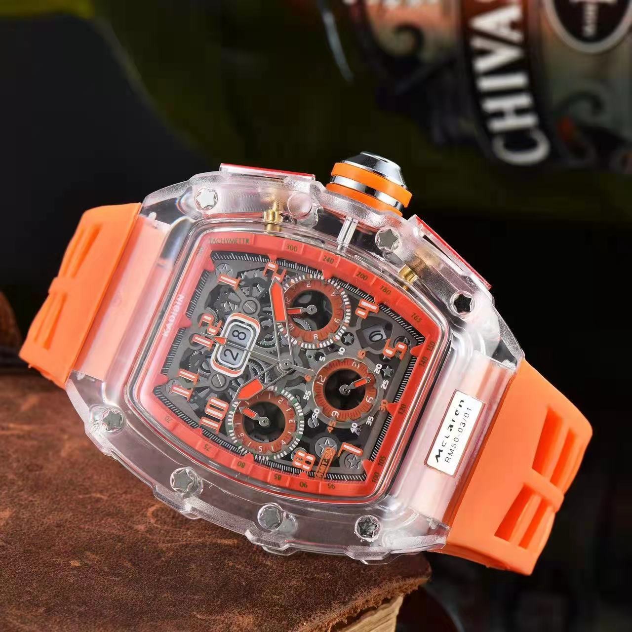 Men's Luxury Best Sports Watch Transparent Case Chronograph New Gift Watches |
