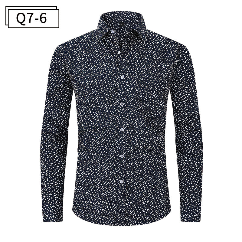 Men's Formal Classic Design Flower Print Button Up Shirt Business Dress Shirt | Q7