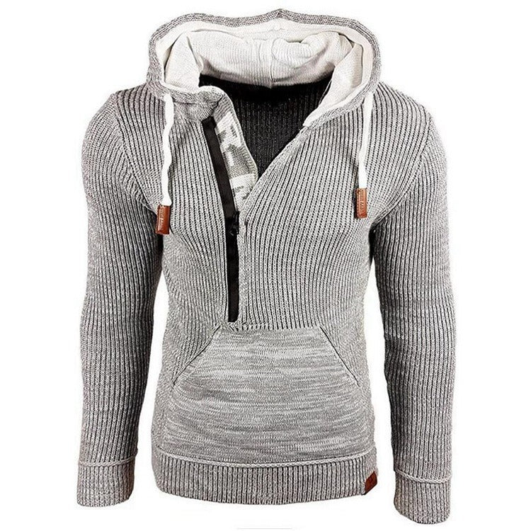 Pull à capuche et manches longues pour homme, élégant et chaud, avec col zippé et sweat-shirt d'hiver 