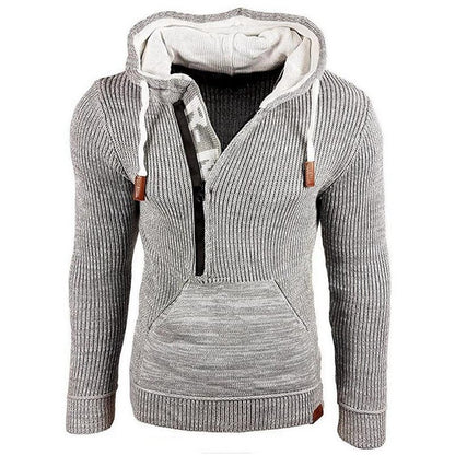 Pull à capuche et manches longues pour homme, élégant et chaud, avec col zippé et sweat-shirt d'hiver 