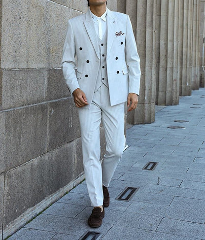 Completo da uomo doppiopetto 3 pezzi su misura, vestibilità comoda, per occasioni formali, feste, business (giacca + gilet + pantaloni) | HC67 