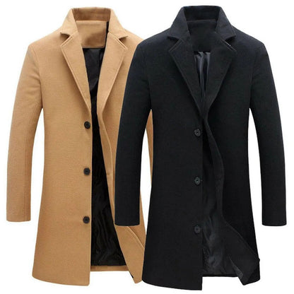 Giacca da uomo in lana tinta unita monopetto con risvolto lungo cappotto business soprabito | D67 