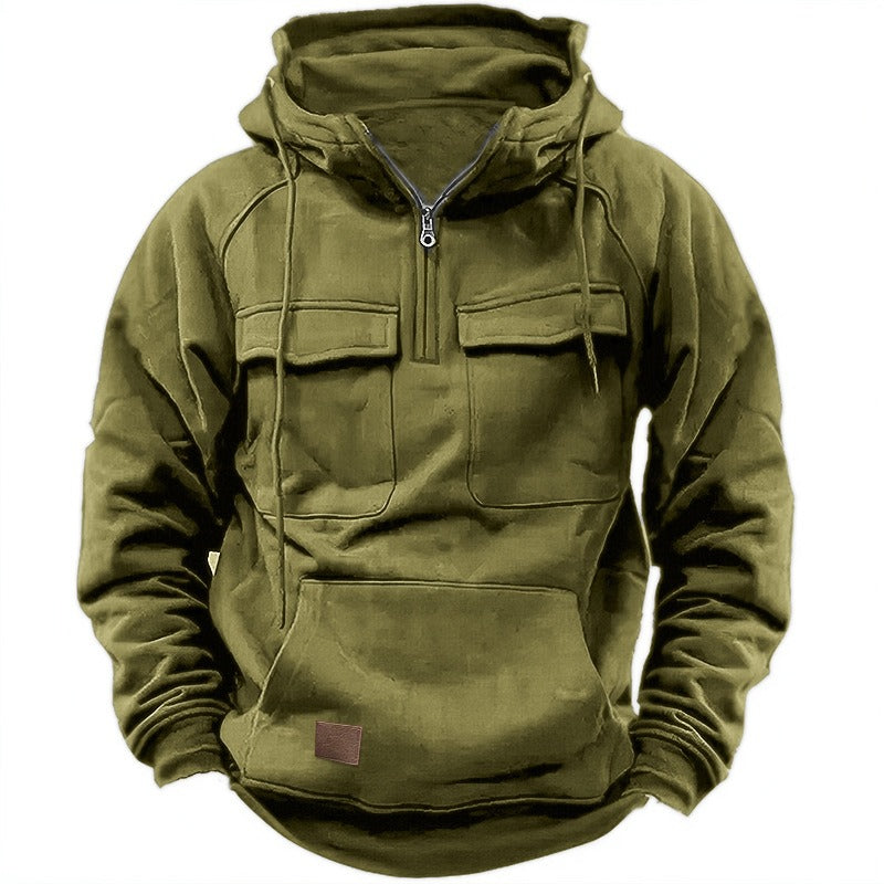 Men's Retro Hooded Pullover Solid Color Long Sleeve Hoodie for Autumn & Winter | AL74
