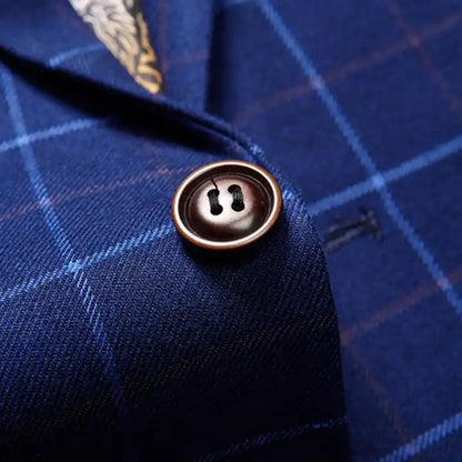Costume formel 3 pièces rétro en tweed à carreaux, coupe slim à simple boutonnage, blazer, gilet et pantalon, tenue d'affaires, robe de soirée de mariage | 307