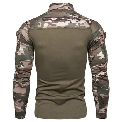 T-shirt décontracté à manches longues et col montant pour homme avec coutures camouflage | 1815-G11 