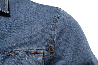 Men’s Washed Denim Shirt – Long Sleeve 100% Cotton Casual Button-Up Top | 6025