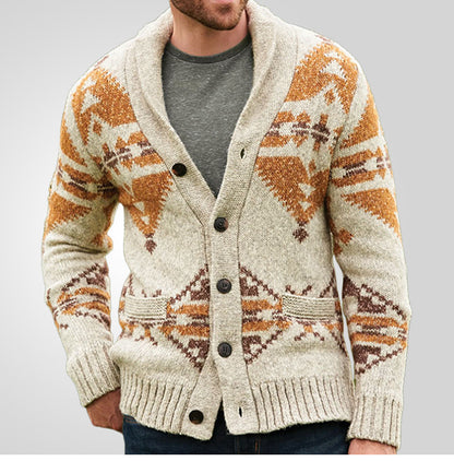 Men Wind Jacquard Knitted Jumper Long-Sleeved Outerwear Jacket Top | SY0052