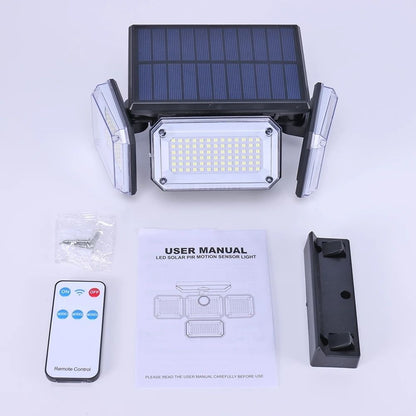 Lampada solare da parete a LED per esterni con sensore di movimento diviso, 4 teste, 3 modalità, lampada solare | 