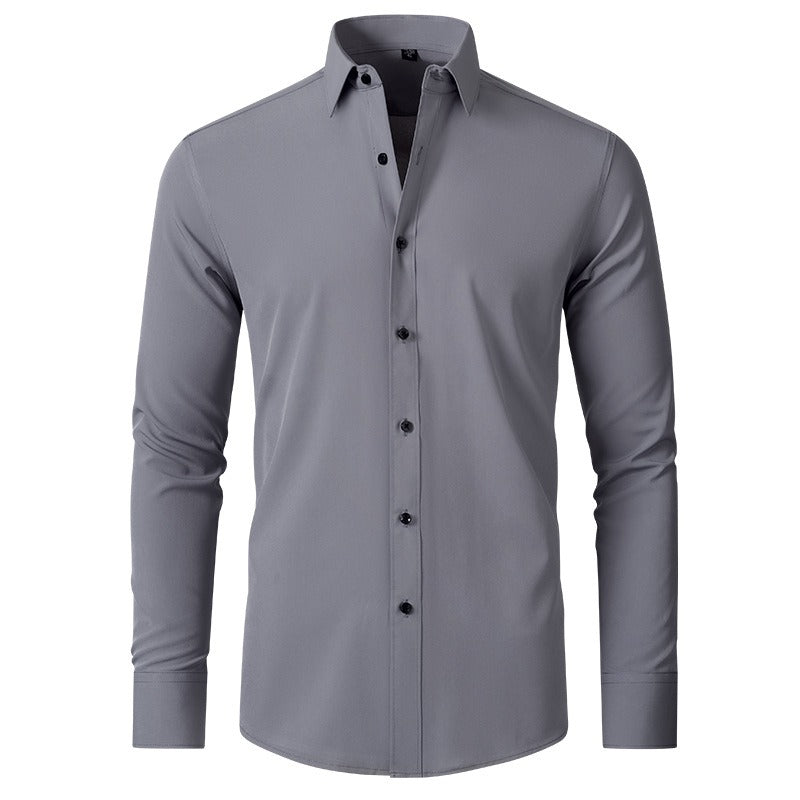 Chemise extensible à manches longues pour homme, couleur unie, coupe slim, sans repassage, style business décontracté 