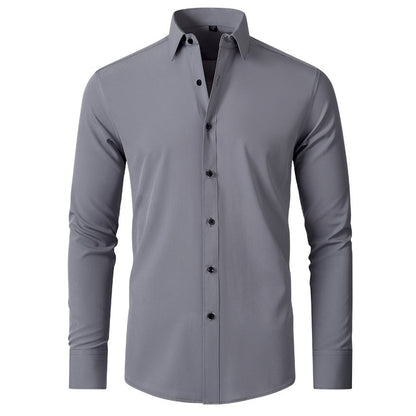 Chemise extensible à manches longues pour homme, couleur unie, coupe slim, sans repassage, style business décontracté 