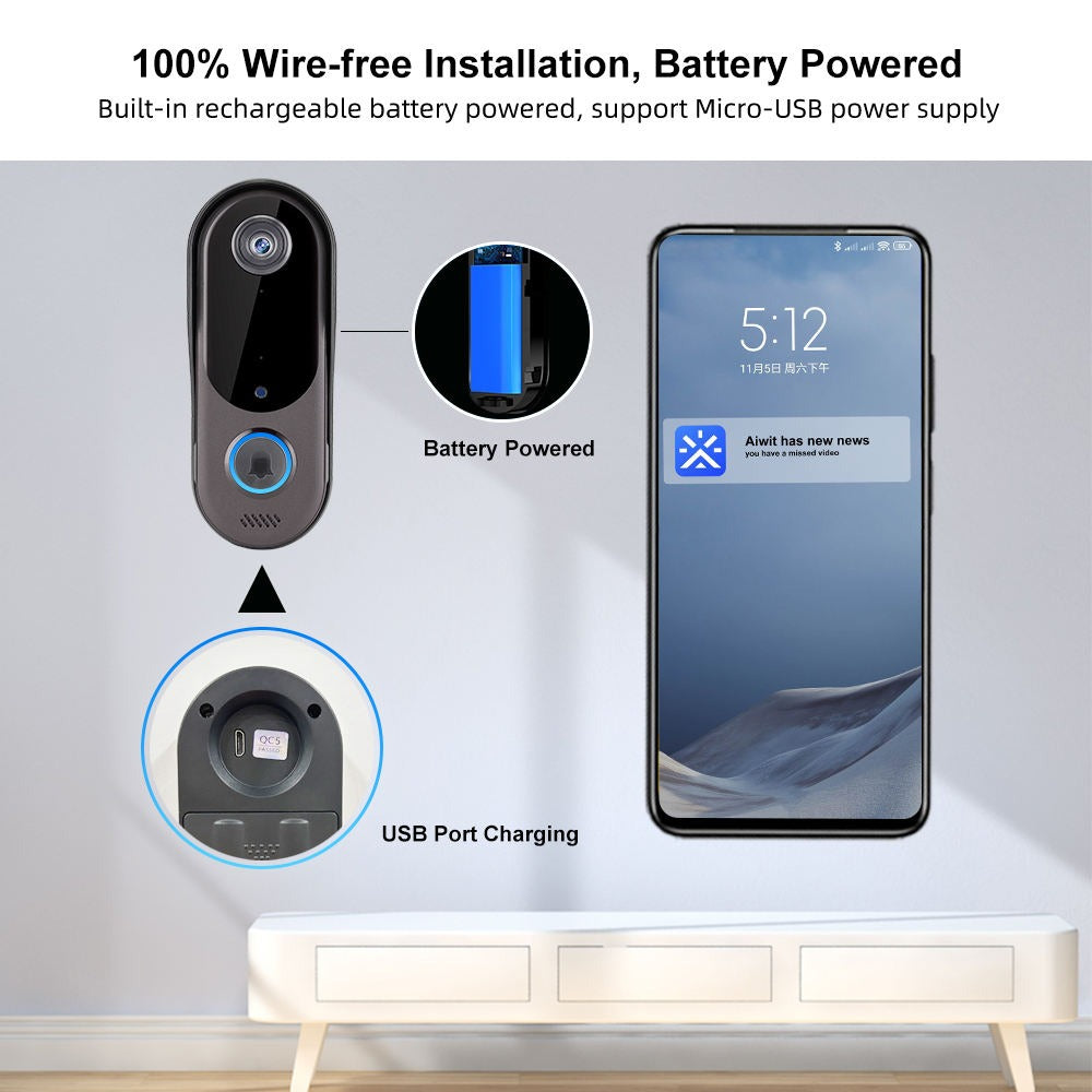 Videocitofono wireless WiFi Smart ad alta definizione con telecamera, citofono bidirezionale, condivisione multi-persona, archiviazione cloud | AL-T3 