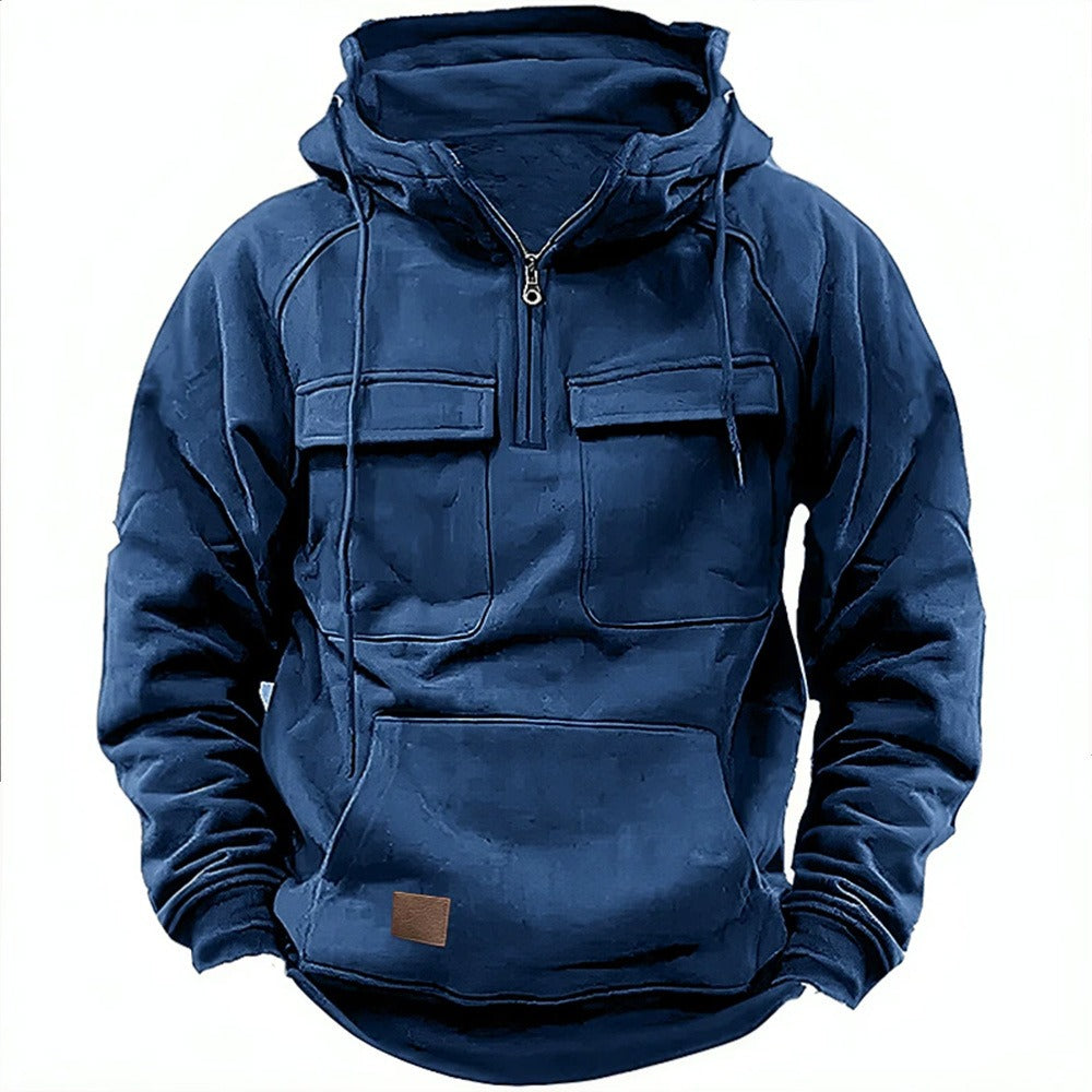 Men's Retro Hooded Pullover Solid Color Long Sleeve Hoodie for Autumn & Winter | AL74