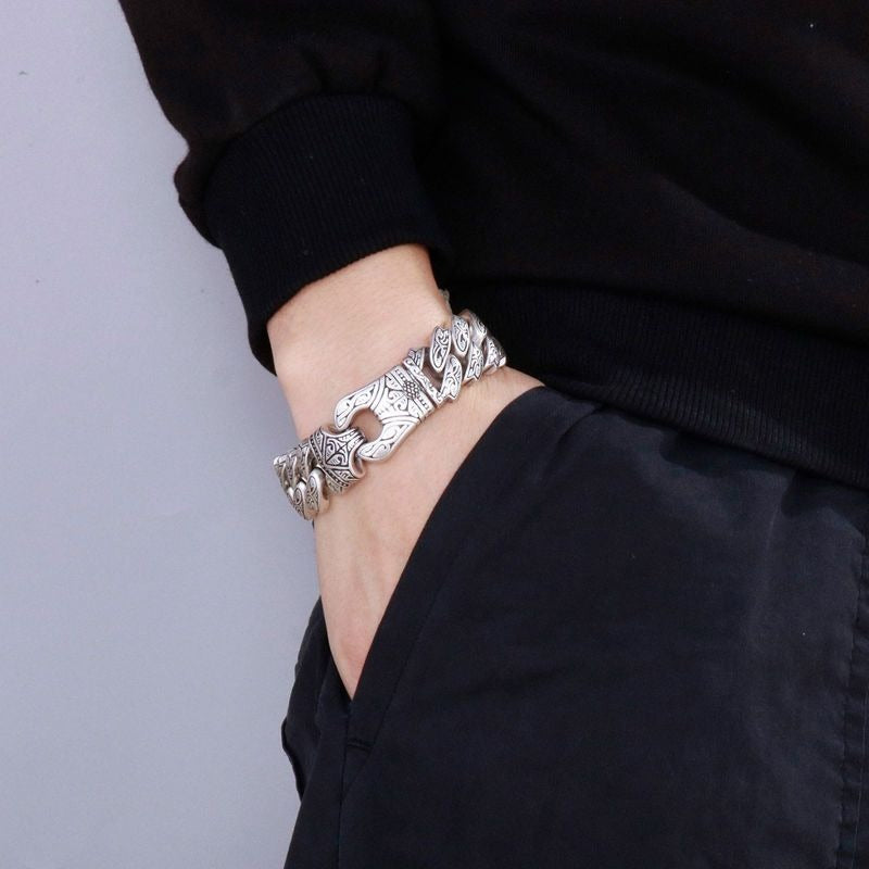 Men's Retro Titanium Steel Bracelet – Punk Rock Style with Snap Clasp | KB123641-BDJX