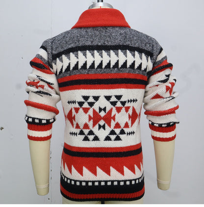 Men's Zipper Cardigan Jacket European & American Long Sleeve Lapel Jacquard Sweater | SY0012