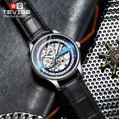 Orologio da polso meccanico automatico scheletrato da uomo con cinturino in pelle | T836D 