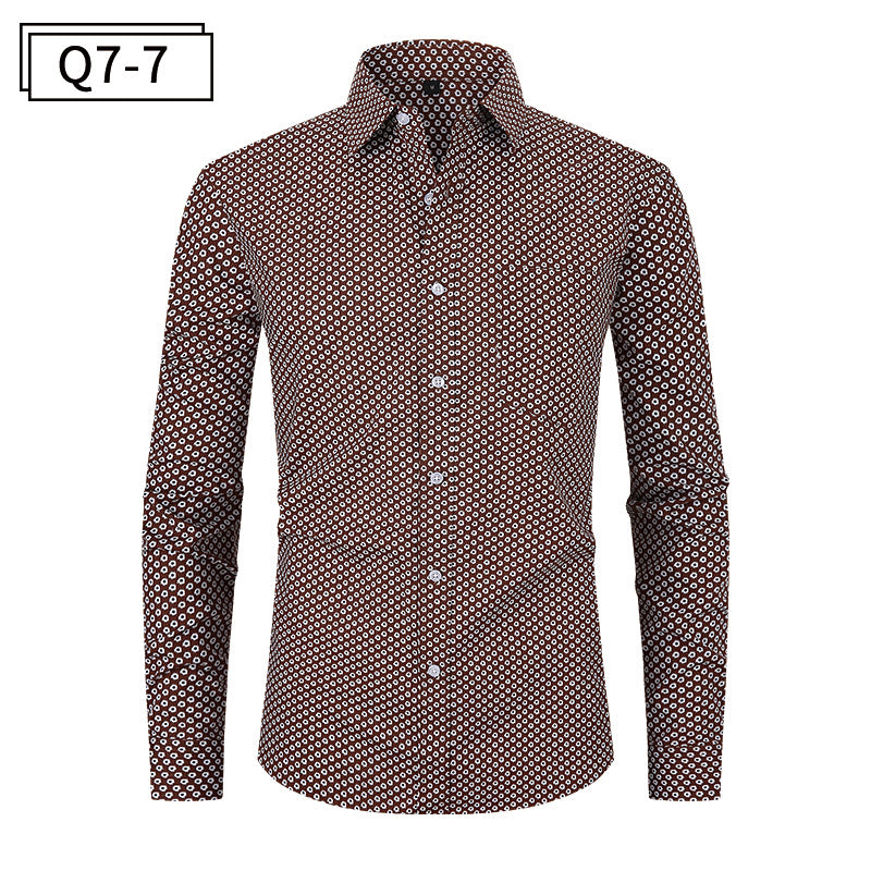 Men's Formal Classic Design Flower Print Button Up Shirt Business Dress Shirt | Q7
