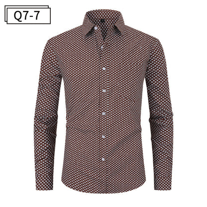 Men's Formal Classic Design Flower Print Button Up Shirt Business Dress Shirt | Q7