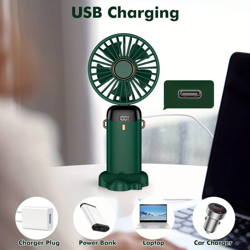 Mini ventilateur portable rechargeable par USB avec 5 vitesses, mini ventilateur pliable à 90 ° avec écran LED, mini ventilateur d'extérieur pour bureau | S12 
