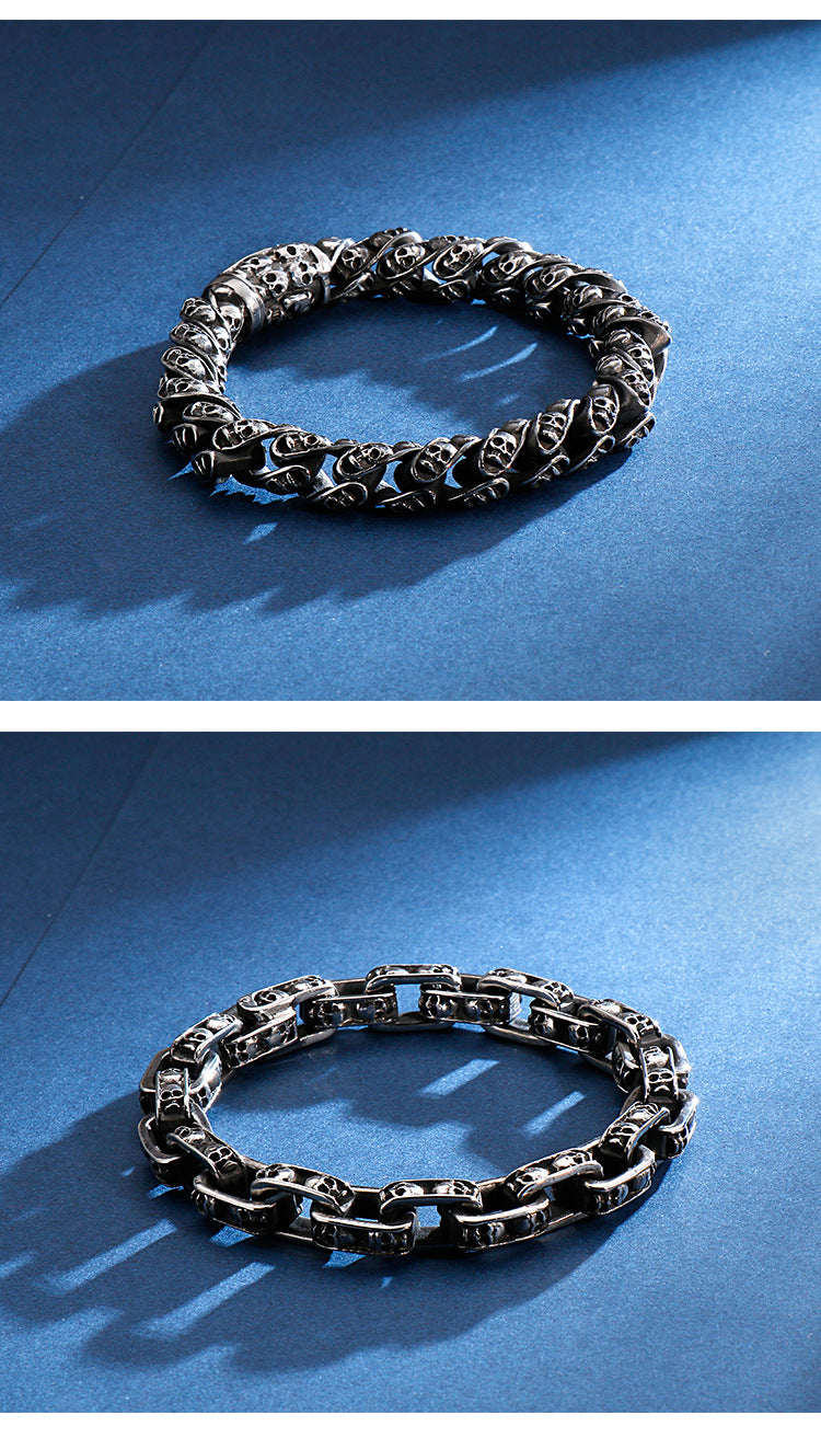 Men’s Stainless Steel Skull Bracelet Punk Motorcycle Ghost Head Design Titanium Steel Bracelet | KB120968-BDJX