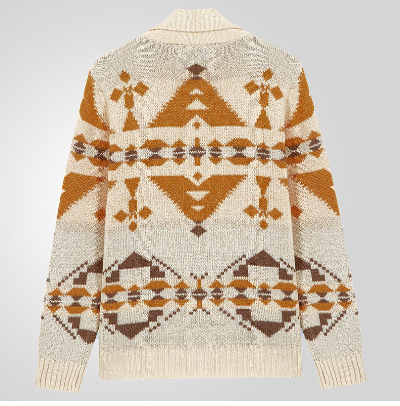Men Wind Jacquard Knitted Jumper Long-Sleeved Outerwear Jacket Top | SY0052