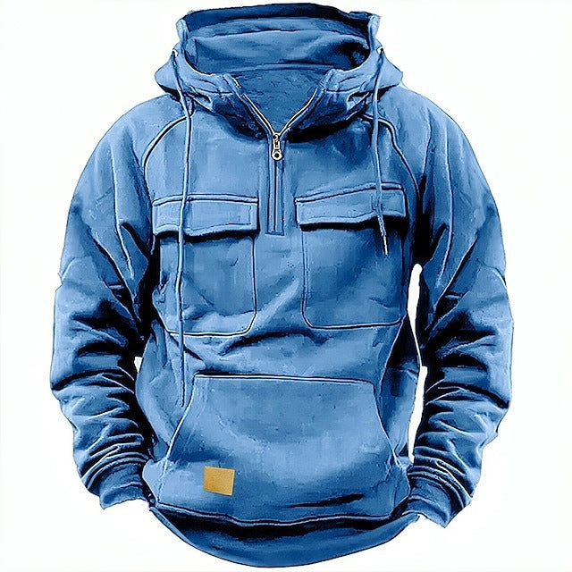 Men's Retro Hooded Pullover Solid Color Long Sleeve Hoodie for Autumn & Winter | AL74