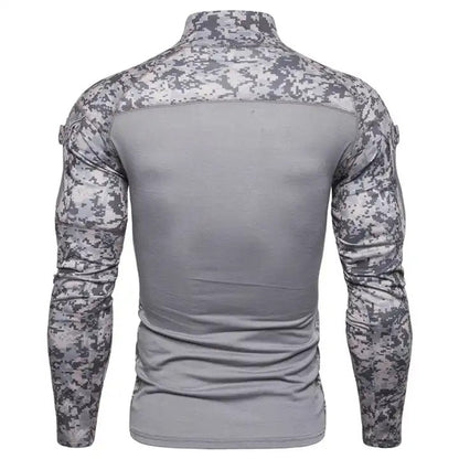 T-shirt décontracté à manches longues et col montant pour homme avec coutures camouflage | 1815-G11 