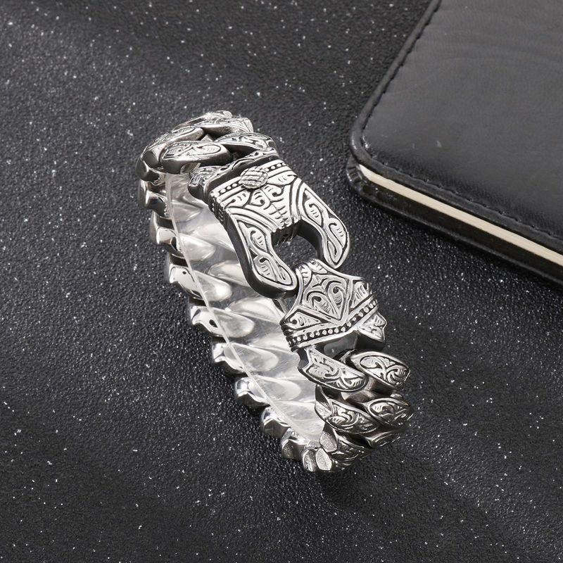 Men's Retro Titanium Steel Bracelet – Punk Rock Style with Snap Clasp | KB123641-BDJX
