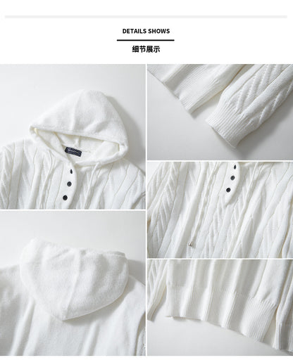 Men's Knitwear Twisted Drawstring Hooded Pullover Sweater 7-Needle Woolen Sweatshirt Jacket | SY0139