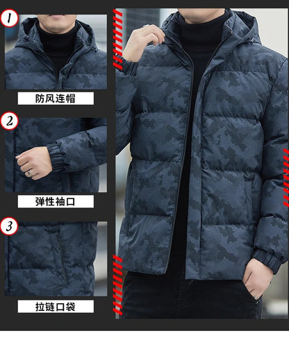 Veste coupe-vent décontractée pour homme, manteau d'hiver chaud à capuche épais et rembourré 