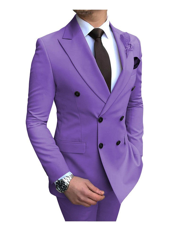 Men's 2 Pieces Suit Double Breasted Notch Lapel Flat Smart Fit Casual Tuxedos Wedding & Events Suits(Blazer+ Pants) | 9/7