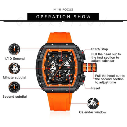 Montres de sport à quartz de luxe pour hommes avec bracelet en silicone et chronographe | MF0399G 