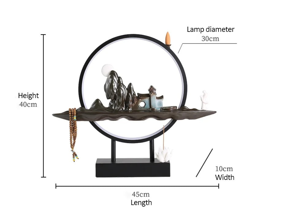 Mountain Stream Backflow Incense Burner Lamp Sandalwood Aromatherapy Ornament With Table Lamp | TM633