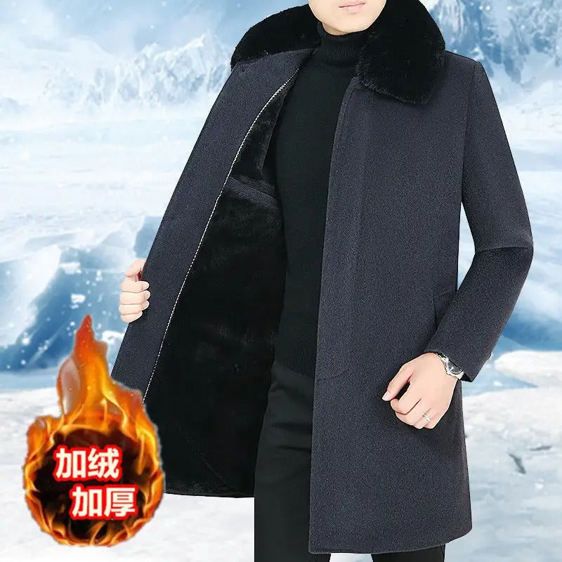 Uomo Cappotto Britannico Giacca di Lana Invernale Cotone Pesante Slim Miscela Casual Trench | 805 