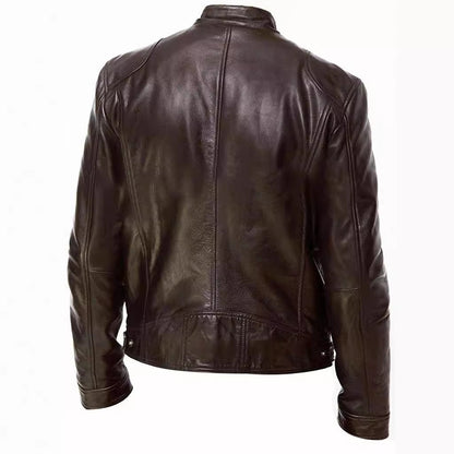 Veste en cuir PU de qualité supérieure avec col montant et coupe ajustée, cardigan chaud à fermeture éclair avec plusieurs poches | PY31 