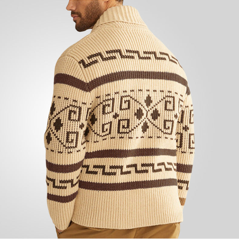 Men Stylish Slim Fit Jacquard Knit Cardigan Jacket with Long Sleeves Casual Lapel Sweater | SY0013
