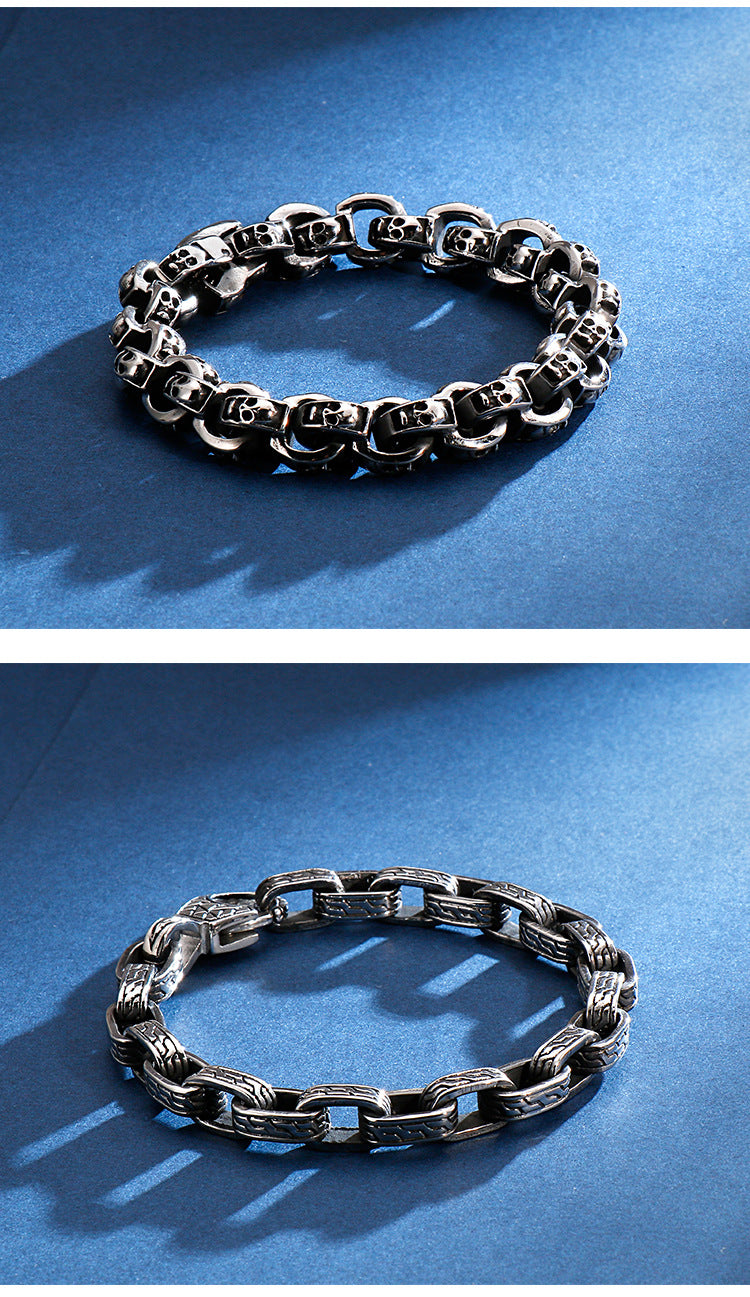 Men’s Stainless Steel Skull Bracelet Punk Motorcycle Ghost Head Design Titanium Steel Bracelet | KB120968-BDJX