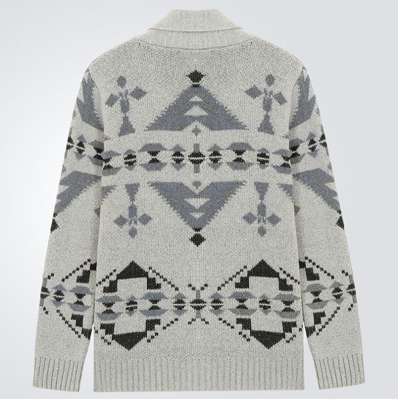 Men Wind Jacquard Knitted Jumper Long-Sleeved Outerwear Jacket Top | SY0052